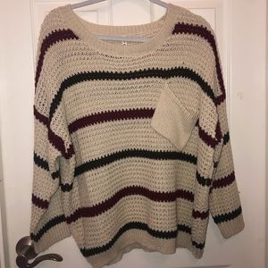 POL cream sweater with red and green stripes
